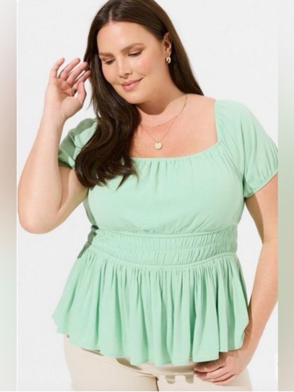 torrid Mint Green Square Neck Peplum Blouse